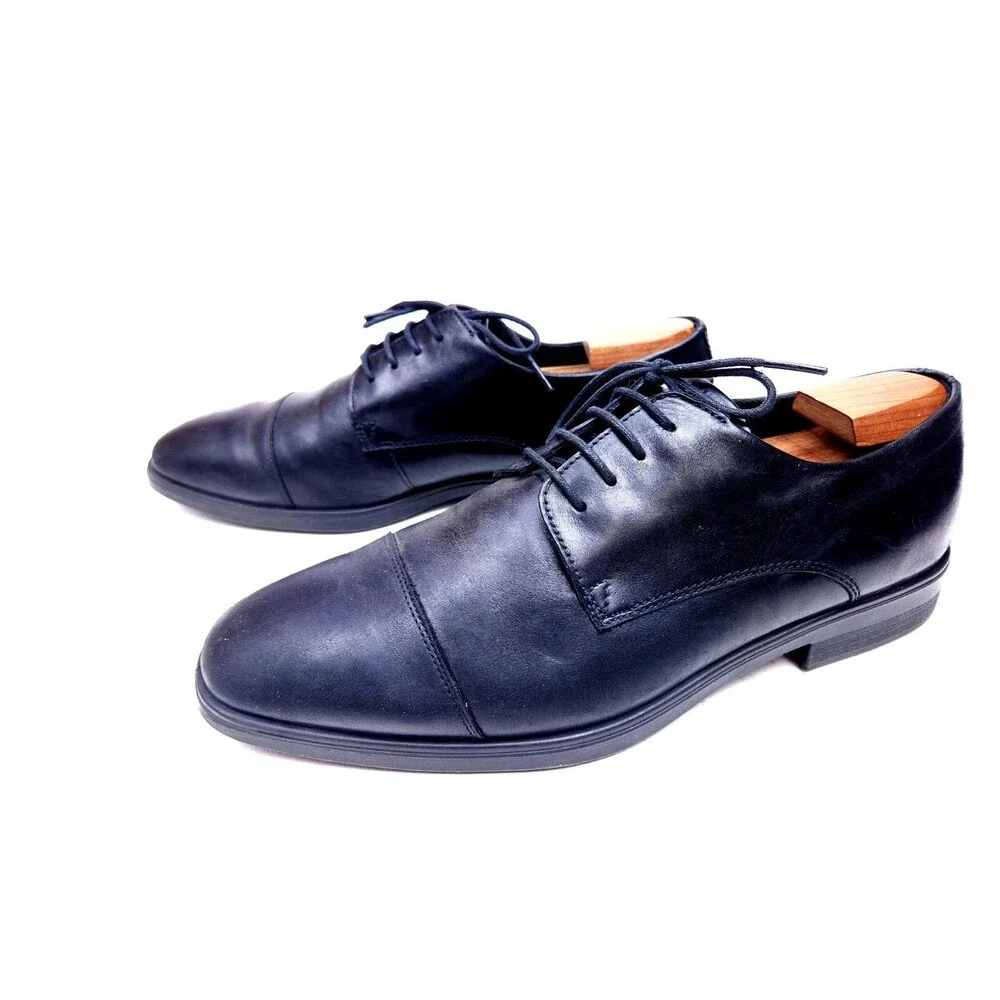 Ecco Melbourne Cap Toe Oxfords Men's Black Leather Shoes sz 44 US 10-10.5